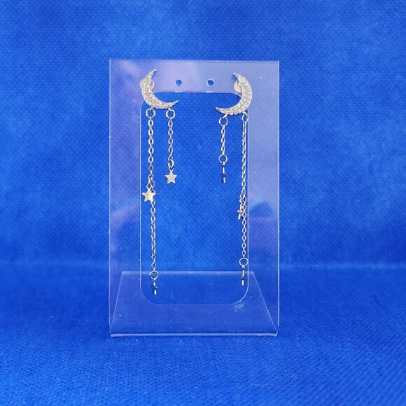 925 SILVER 3 PAIRS DELICATE DANGLE EAR RINGS WITH CZ STONES. - Picture 12 of 16